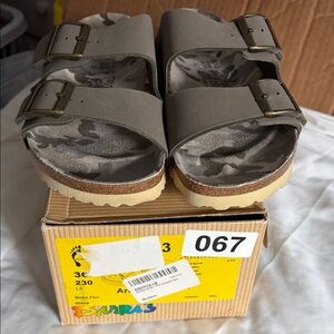 BIRKIS Gray Sandals with Buckle Straps